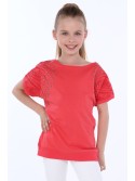 Girls\' blouse with round studs, coral NDZ8282 - Online store - Boutique